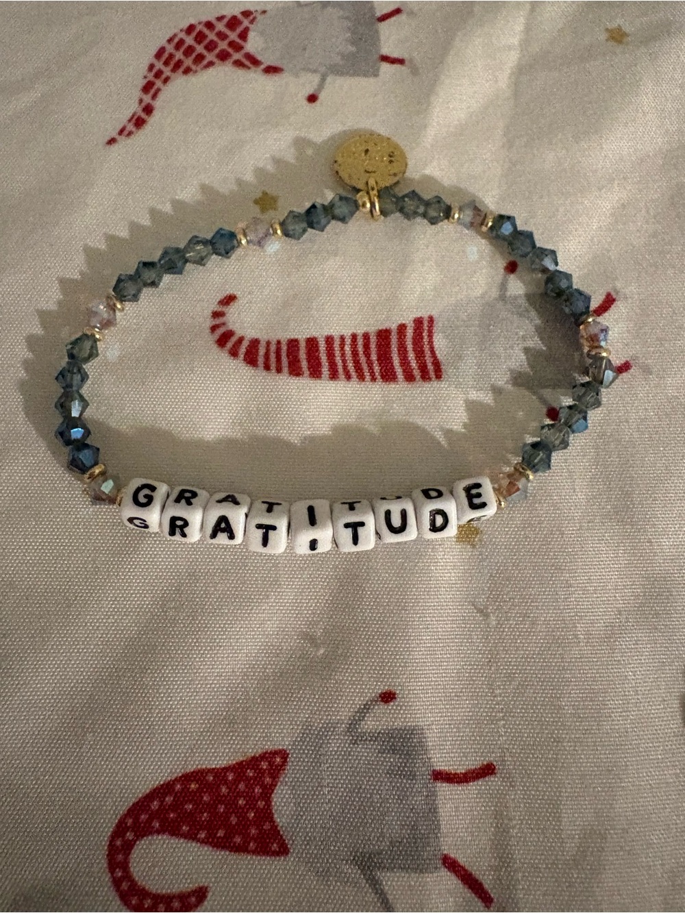 Gratitude Beaded Bracelet - Blue Crystal and White Letter Beads